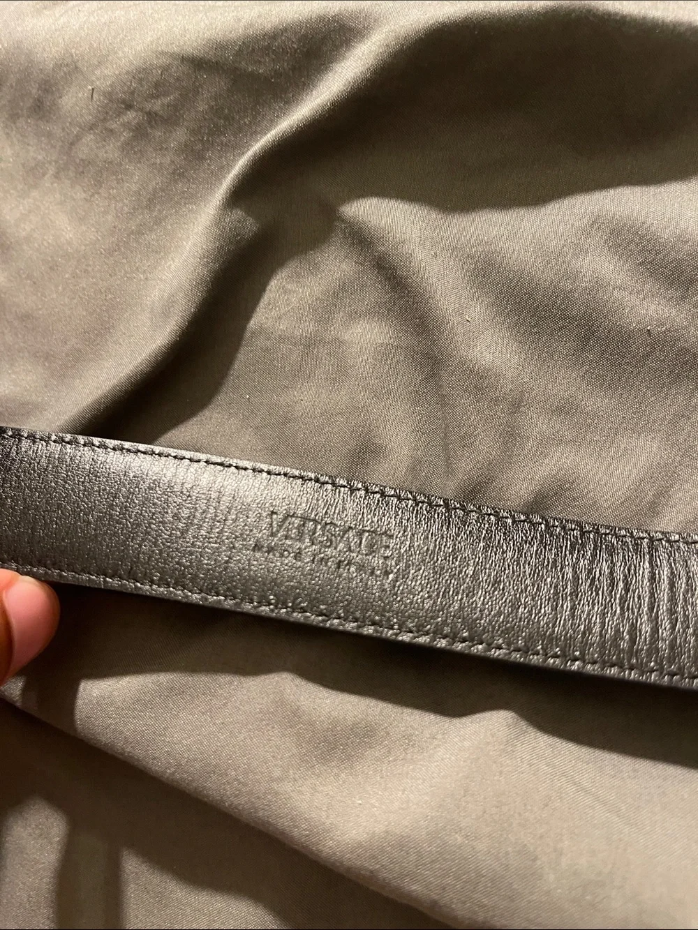 Versace Black Leather Belt with Silver Geometric Logo Buckle